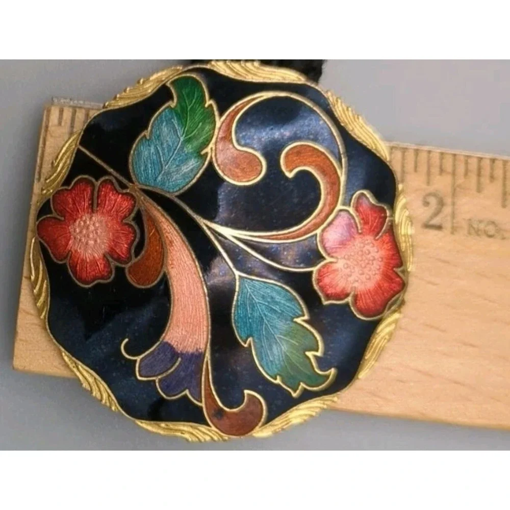 Vintage 1980s Stretch Cord Belt‎ Hook Floral Cloisonne Buckle